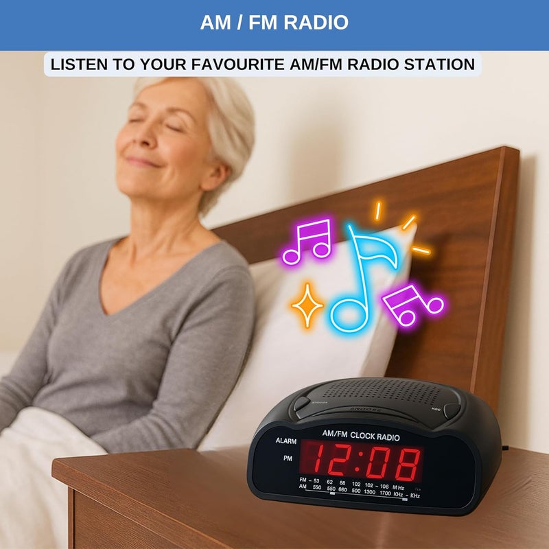 Ken-Tech Digital Alarm Clock | AM/FM Clock Radio with Red LED Display, Loud Alarm for Heavy Sleepers | Desk or Bedside Clock - Image 4